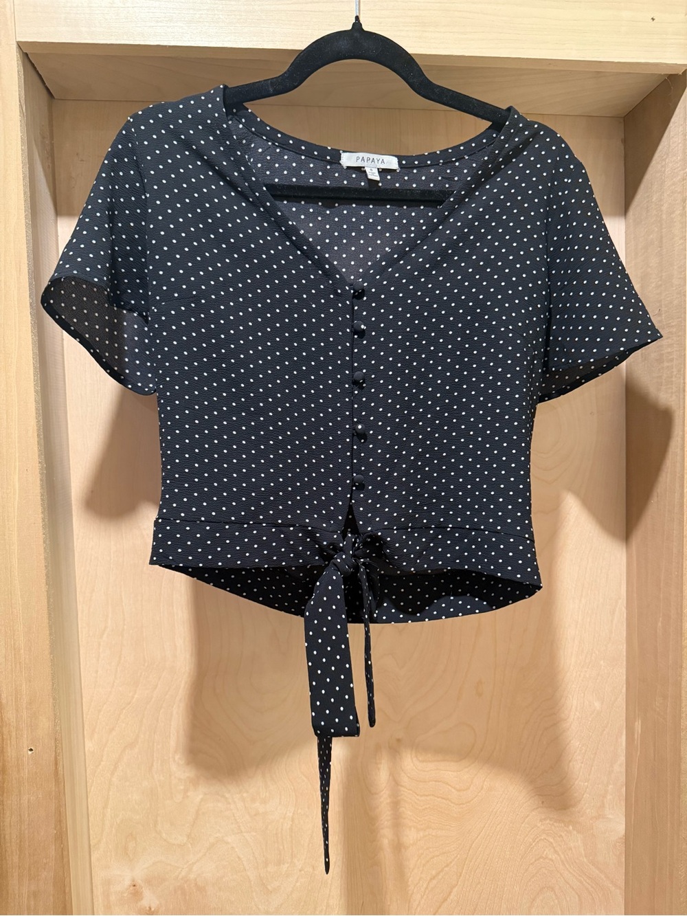 Papaya Black Polka Dot Tie-Front Crop Top Size Small